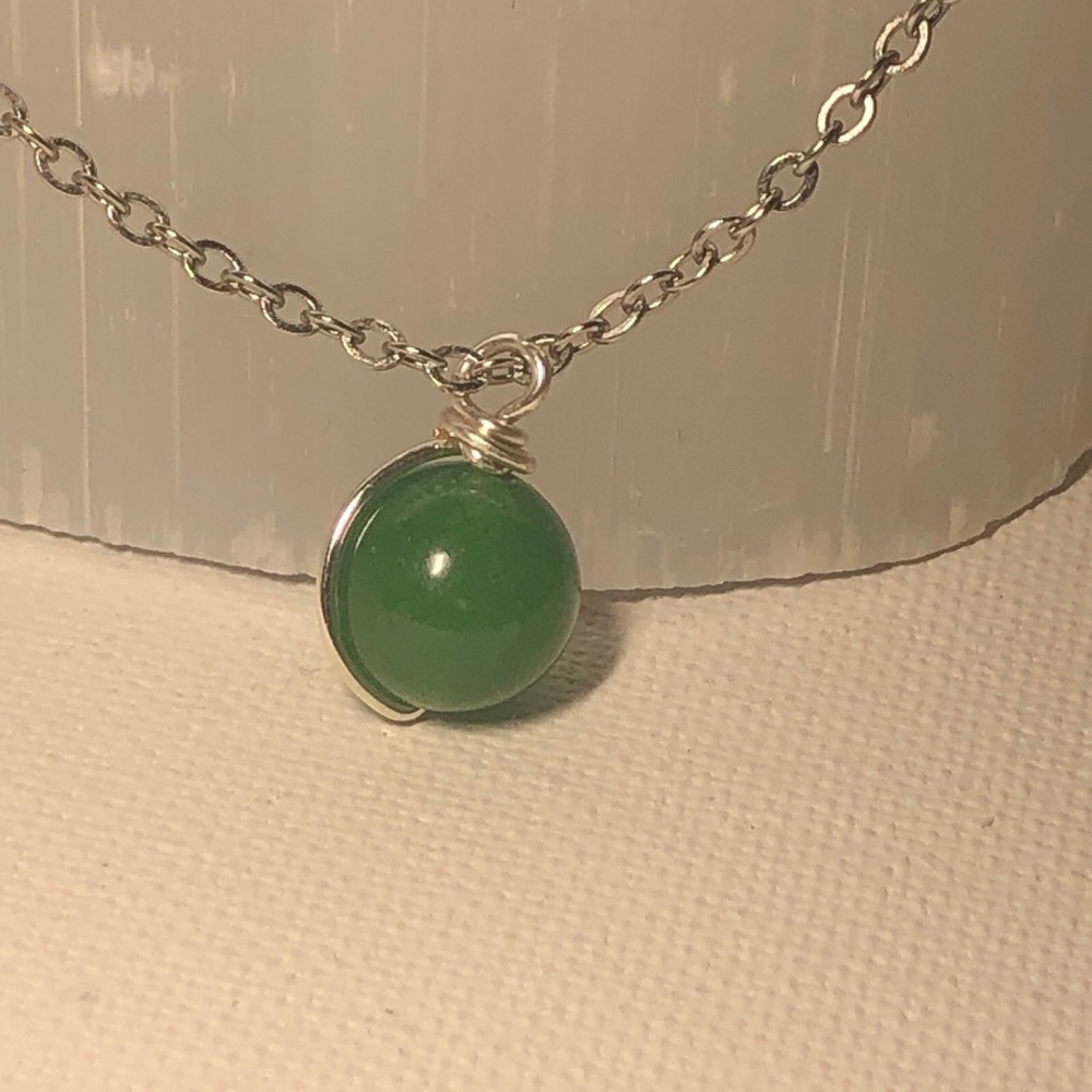 Green aventurine beaded pendant necklace handmade wire wrapped necklace